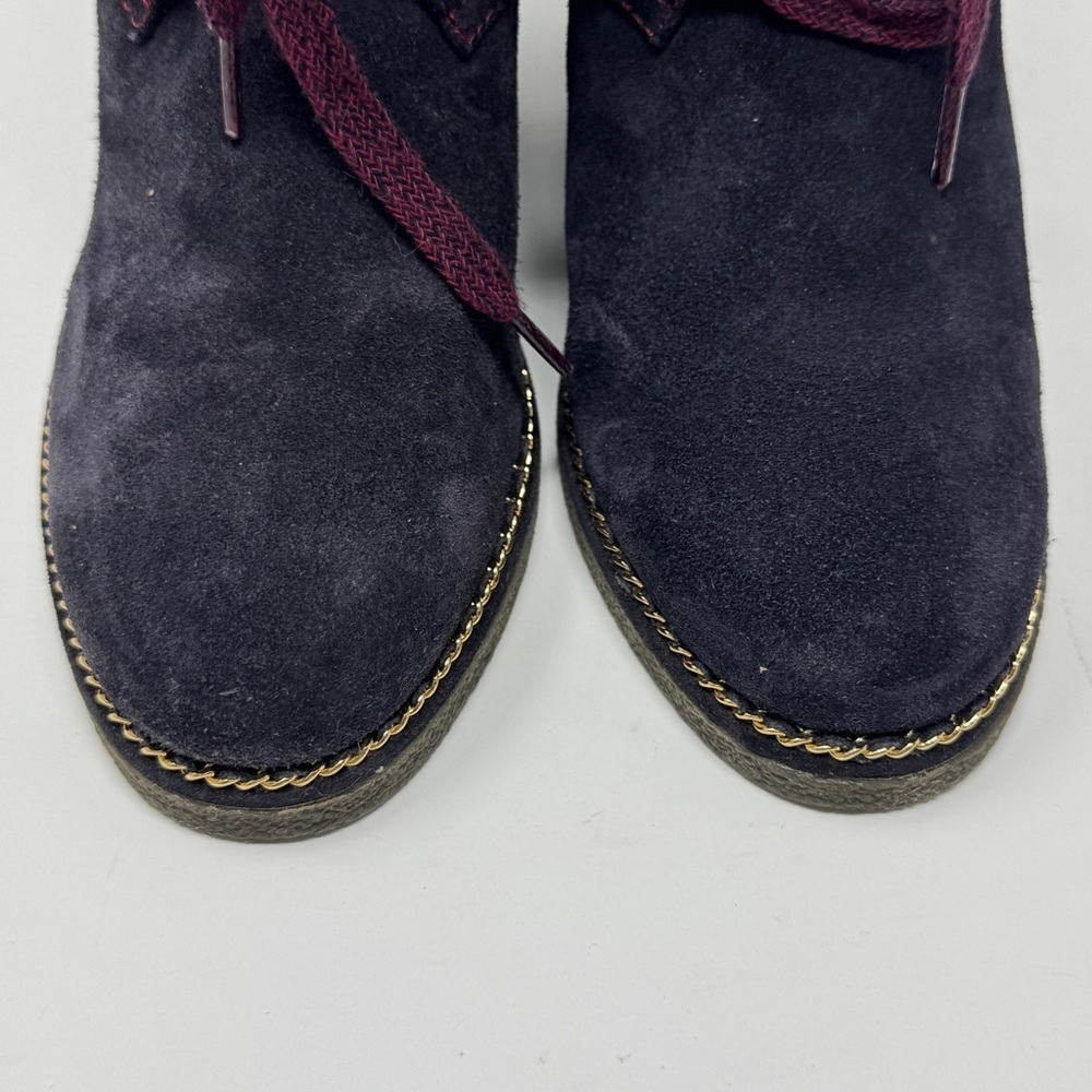 CHANEL Wedge Suede Burgundy Wedge Boots - Picture 13 of 16